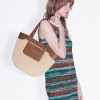 Woven large capacity tote bag with French top layer cowhide and grass woven handbag